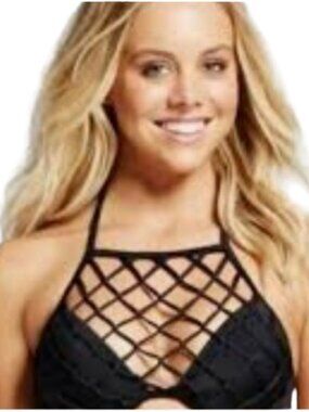 Shade & Shore Bikini Top Black Halter Textured Design Molded Cups Fun size 38B